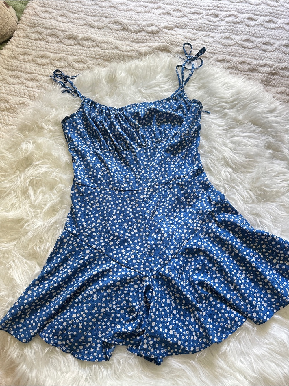 Blue Floral Tie-Strap Mini romper